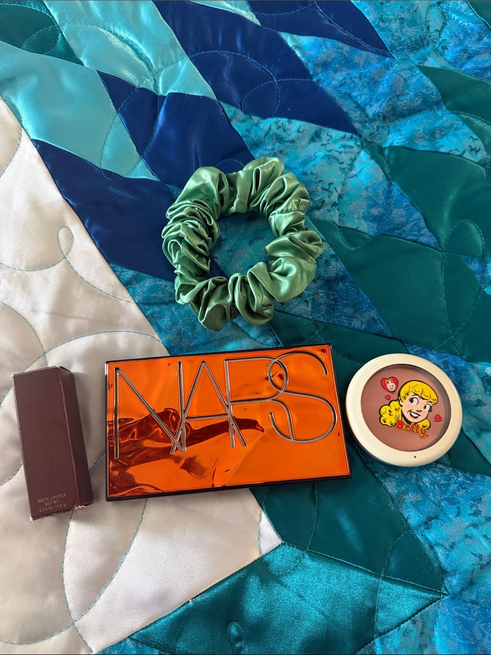 NARS + MAC + KKW Beauty + SLIP Silk Scrunchie Large Light Green.